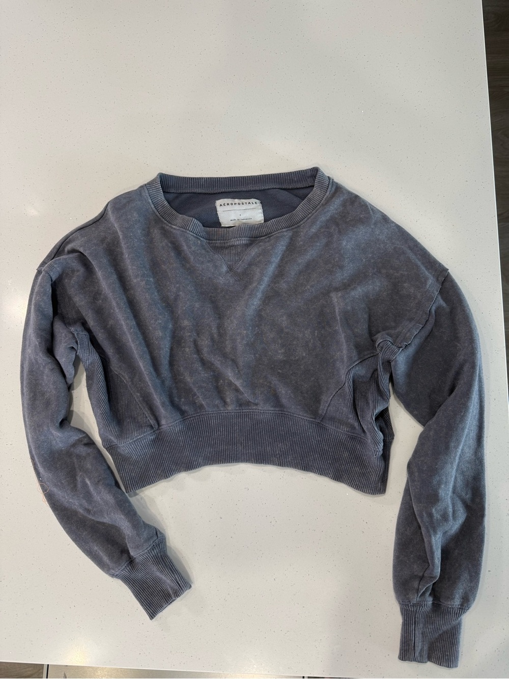 Aeropostale Washed Blue Gray Cropped Crewneck Sweatshirt